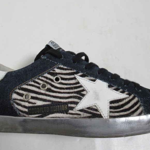 Golden Goose Limited Edition Super-Star Sneakers In Denim Zebra-Print 10 US - Picture 1 of 12